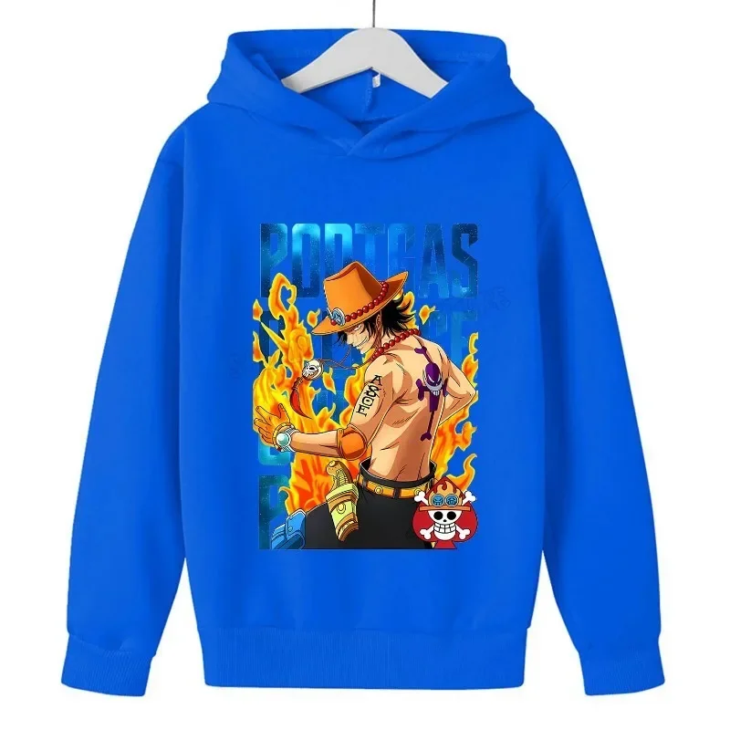 One Piece Thick Hoodie for Children Cute Cartoon Fleece Clothing Trendy Luffy Anime Hoodies Fashion Clothes Sweatshirt Kids Gift