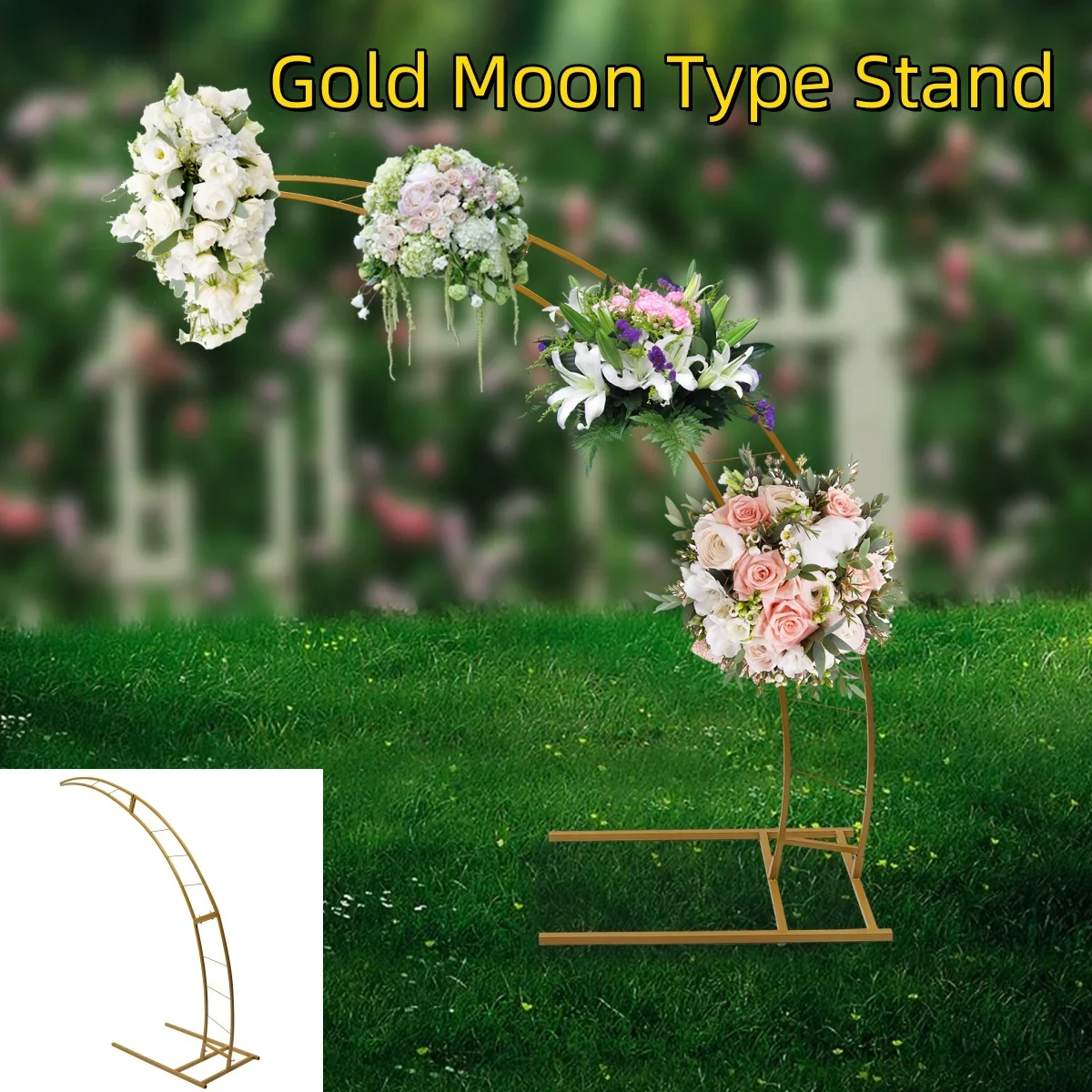 

6.5ft Gold Metal Crescent Moon Wedding Arch Stand Curved Flower Balloon Frame