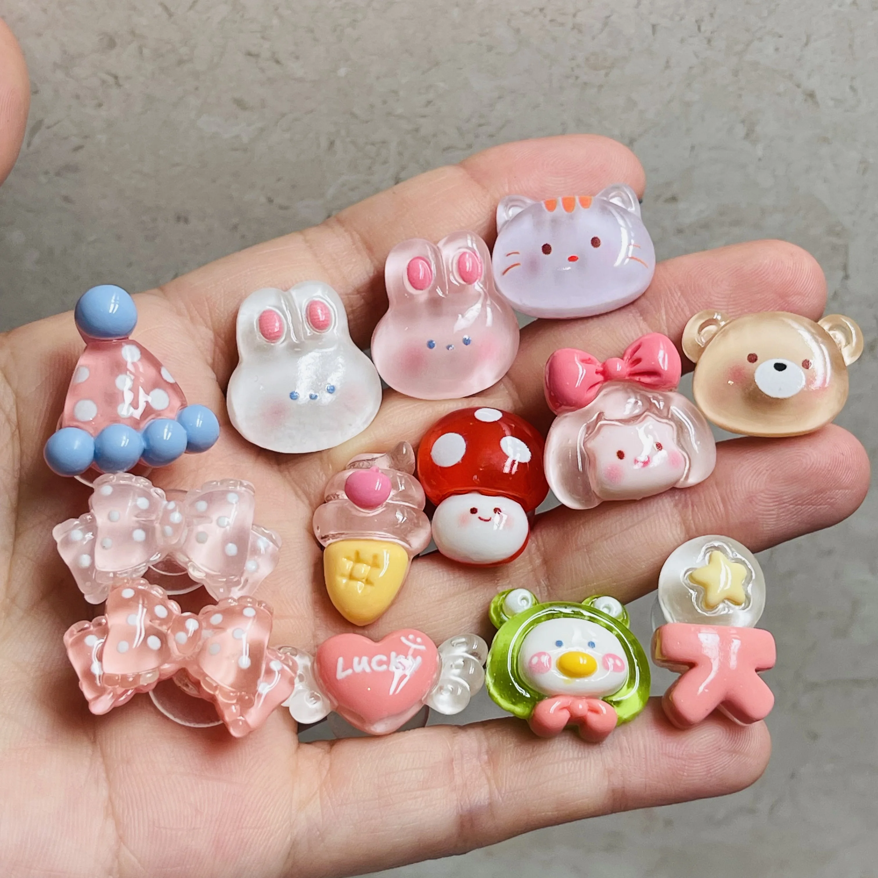 5-13Pcs Rabbit Cat Bowknot Resin Shoes Button Charms Kids Adorable Sandal Decorations DIY Backpack Birthday Gift