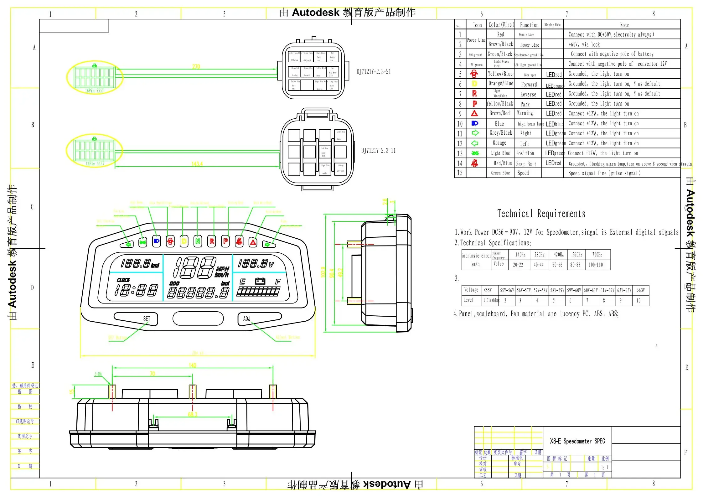 

Electric Speedometer 48V-96V for E-Car Hall Sensor Type X8-E Display Accessories Compatible with Electric Car E-Car
