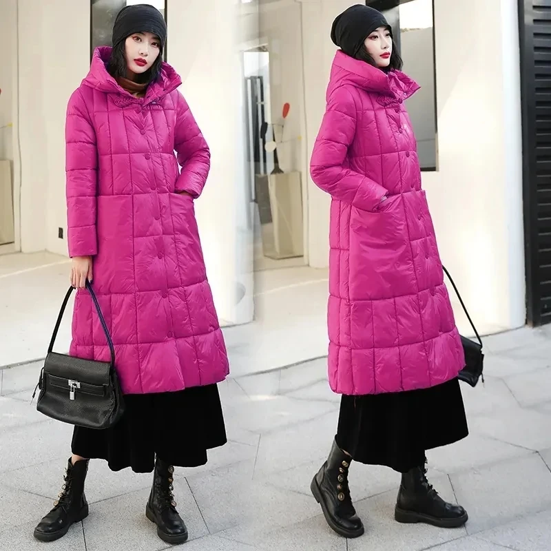 2025 New Womens Hooded Long Parka Winter Jacket Casual Loose Down Cotton Coat Parkas Female Loose Thick Warm Snow Wear Overcoat