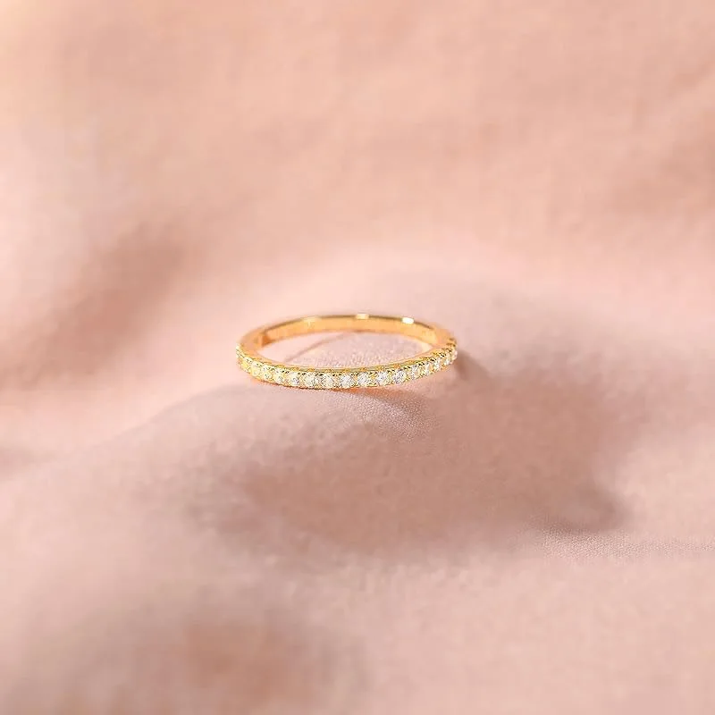Lnngy zertifizierter 2 mm Moissanit-Halb-Eternity-Ring, 14 Karat Gold gefüllt, stapelbare Verlobungsringe für Frauen, Ehering, Schmuck, Geschenk – Detail 3