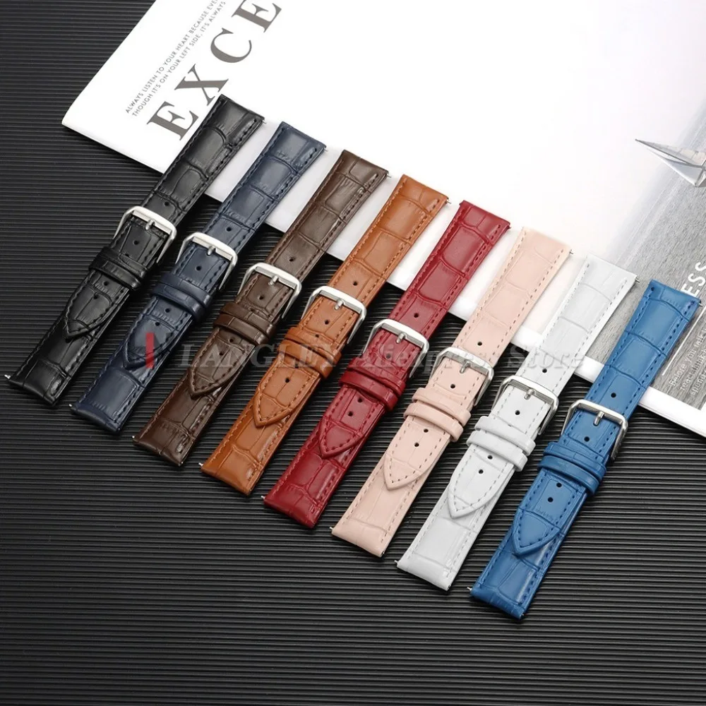 12/14/15/16/17/18/19/20/21/22/23/24mm Genuine Leather Watchband Crocodile Pattern Strap Quick Release Replace Universal Bracelet