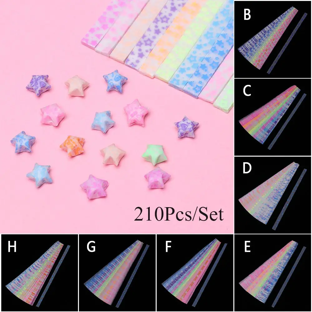 210pcs/lot Fluorescence Single Sided Best Wishes Candy Colors DIY Crafts Paper Strips Origami Scrapbooking Folding Star