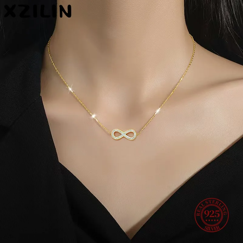 

XZiLin Love 8-Shaped Diamond Encrusted S925 Sterling Silver Necklace for Women Unique Design Choker Luxury Minimalist Jewelry