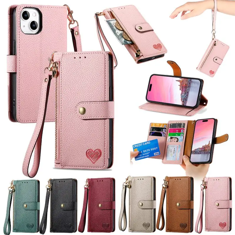 

Lichee Leather Wrist Lanyard Phone Cover For OnePlus 11R 10T 9RT 8T 7 Pro Nord CE 3 N300 N200 N100 N20 Magnetic Flip Wallet Case