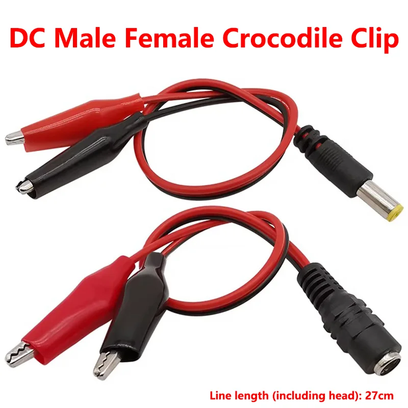 

5PCS DC Male/Female Jack Connector Alligator Clips Crocodile Wire 25cm 12V Power Cable To 2 Alligator Clip Connected 5.5*2.1mm