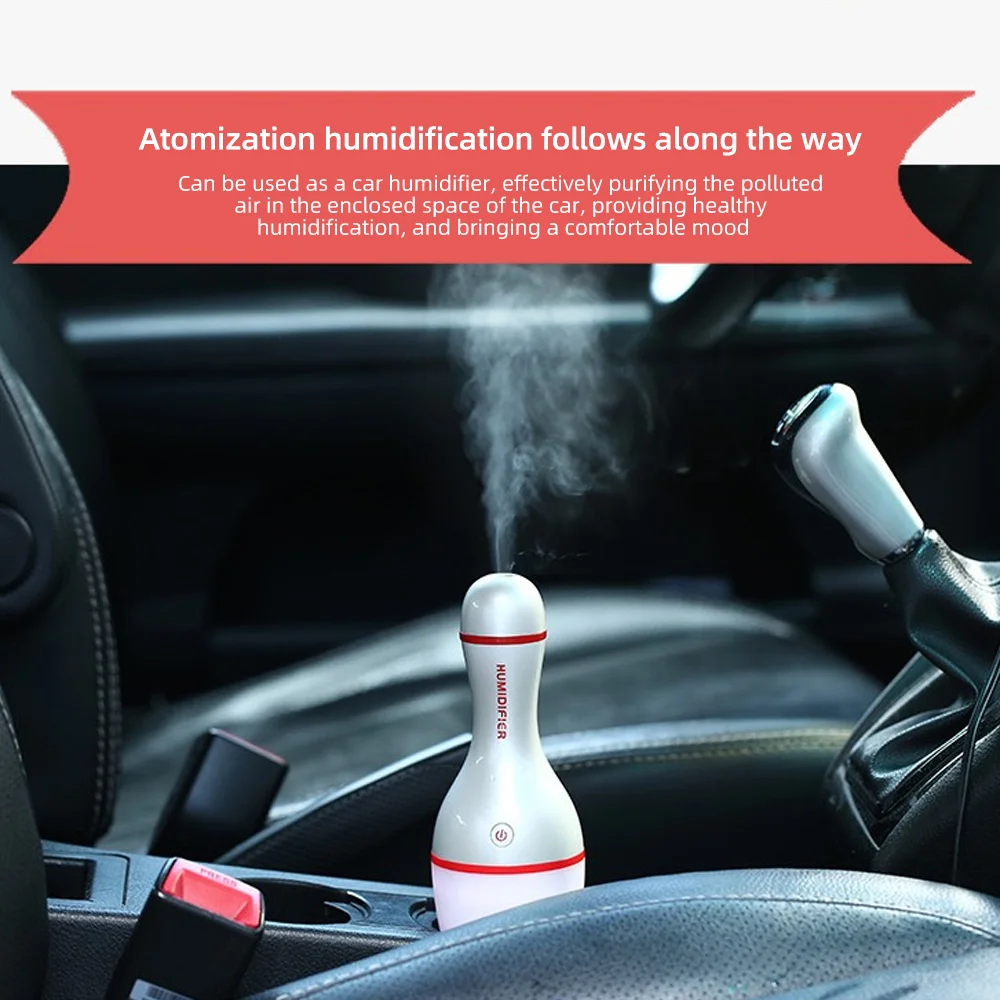 ناشر بتصميم بولينج بسعة 300 مل، مرطب بالموجات فوق الصوتية الصامتة مع ضوء ليلي مهدئ، مثالي لغرفة النوم والسيارة