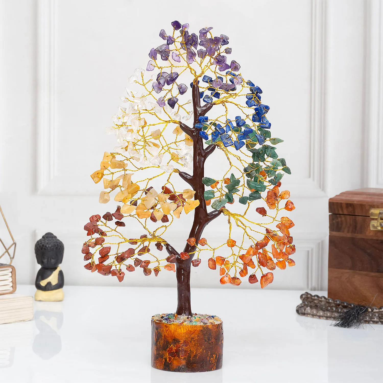 Arbre de vie des sept chakras, arbre en cristal à énergie positive-arbre Feng Shui, arbre Él, décoration en cristal, arbre à argent, manche