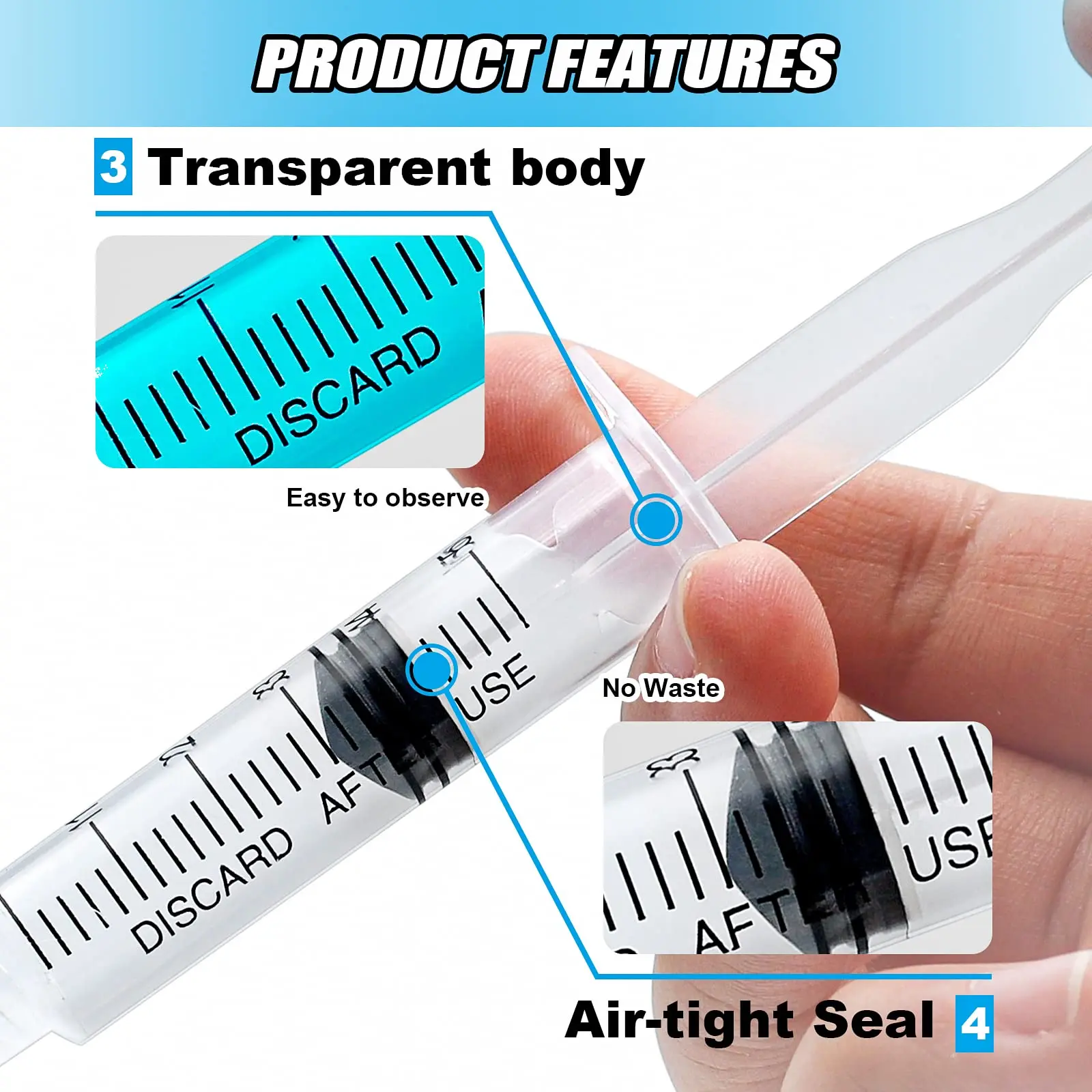 100 قطعة 5 مللي حقنة قفل لور مع غطاء حاقن معقم ملفوف بشكل فردي لتوزيع الغراء السائل