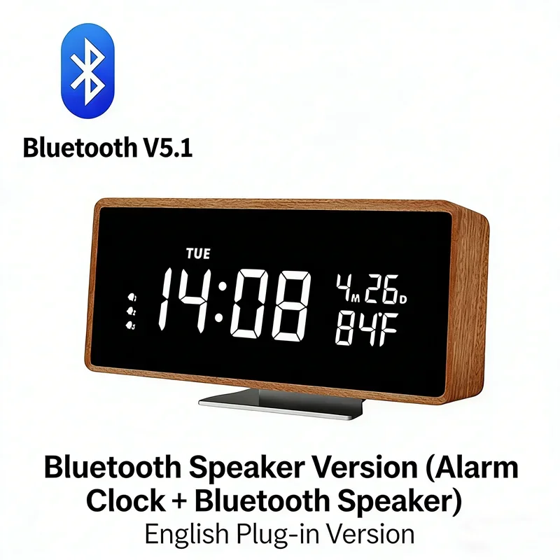 

Светодиодные умные часы-будильник с Bluetooth-колонкой, светящиеся прикроватные часы для спальни, настольные цифровые электронные часы с дисплеем температуры