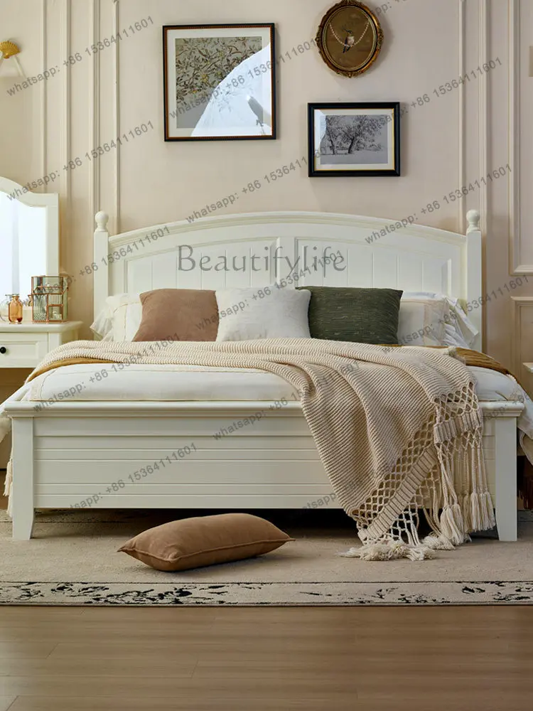 

American light luxury light French cream wind pastoral solid wood bed retro