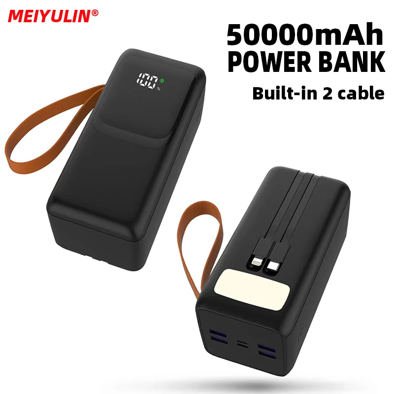 MEIYULIN 50000mAh Power Bank 22.5W Fast Charge External Battery For iPhone Samsung 30000mAh USB C PD20W Powerbank Built-in Cable