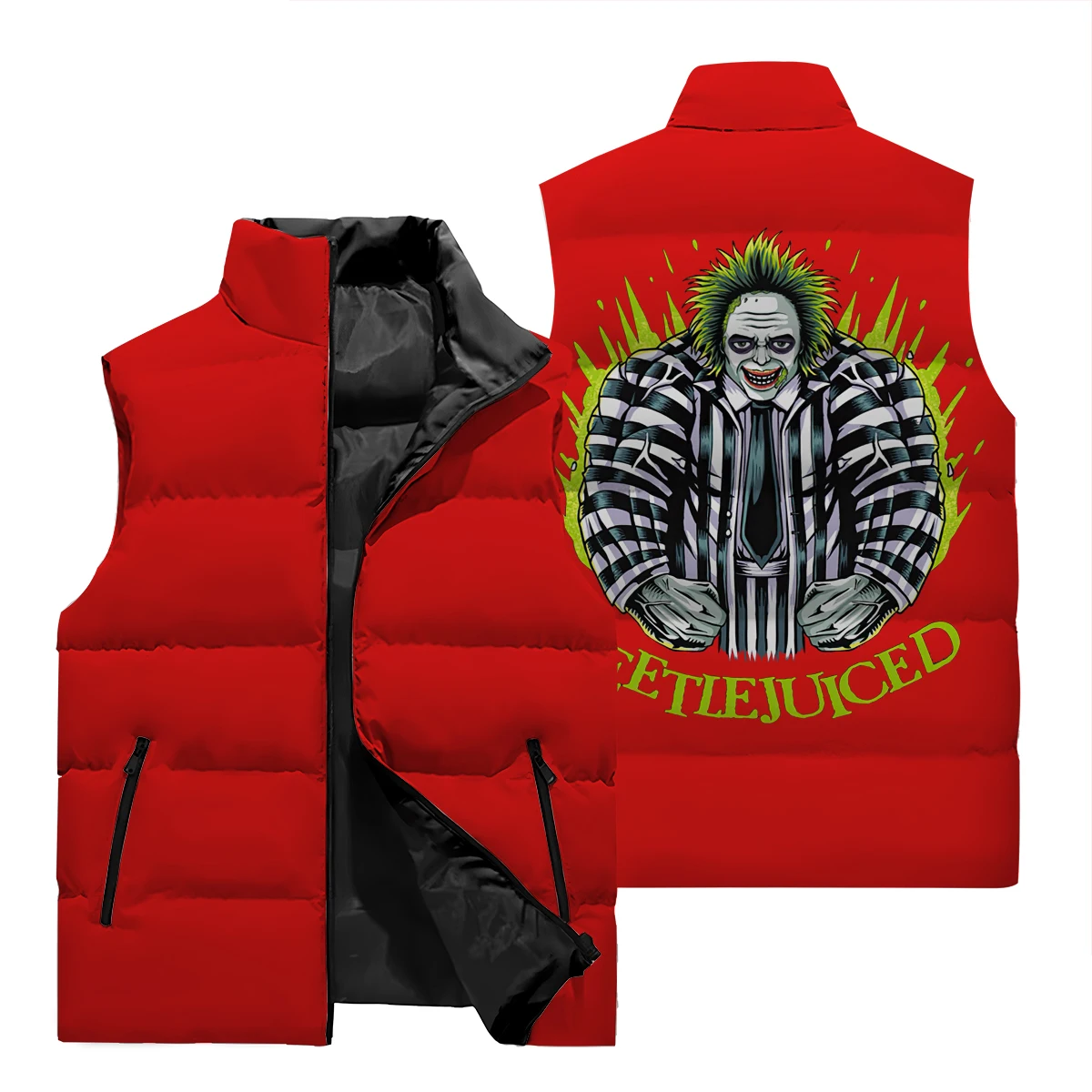 New Fashion For Autumn/Winter 2024 Funny Pattern Letters Men\'s Pop Solid Color Zipper Jacket 3D Printed Winter Warm Vest