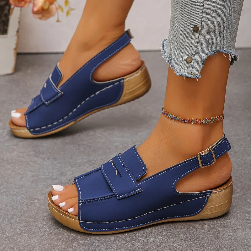 

New Women's Contrast Color Wedge Sandals Summer Peep Toe Non Slip Beach Shoes Woman Comfortable Platform Roman Sandalias Mujer