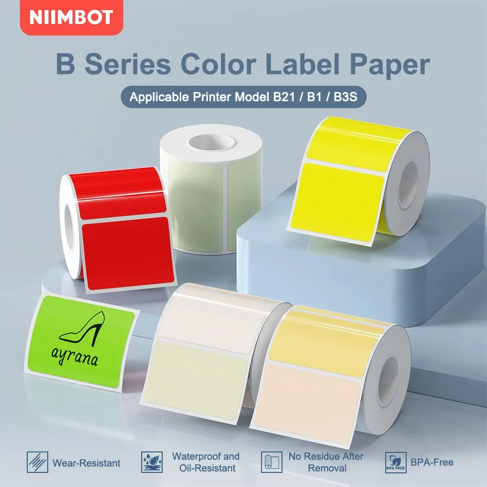 NIIMBOT B21/B203/B3S Colored Label Machine Printing Paper Self Adhesive Label Waterproof Oil Resistant Tear Resistant Label