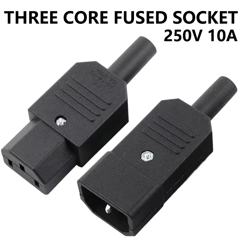 5/20/100PCS C13 C14 lEC  3 Pin Straight Cable Plug Connector 10A250V Black Female&Male Plug Rewirable Power Connector AC Socket