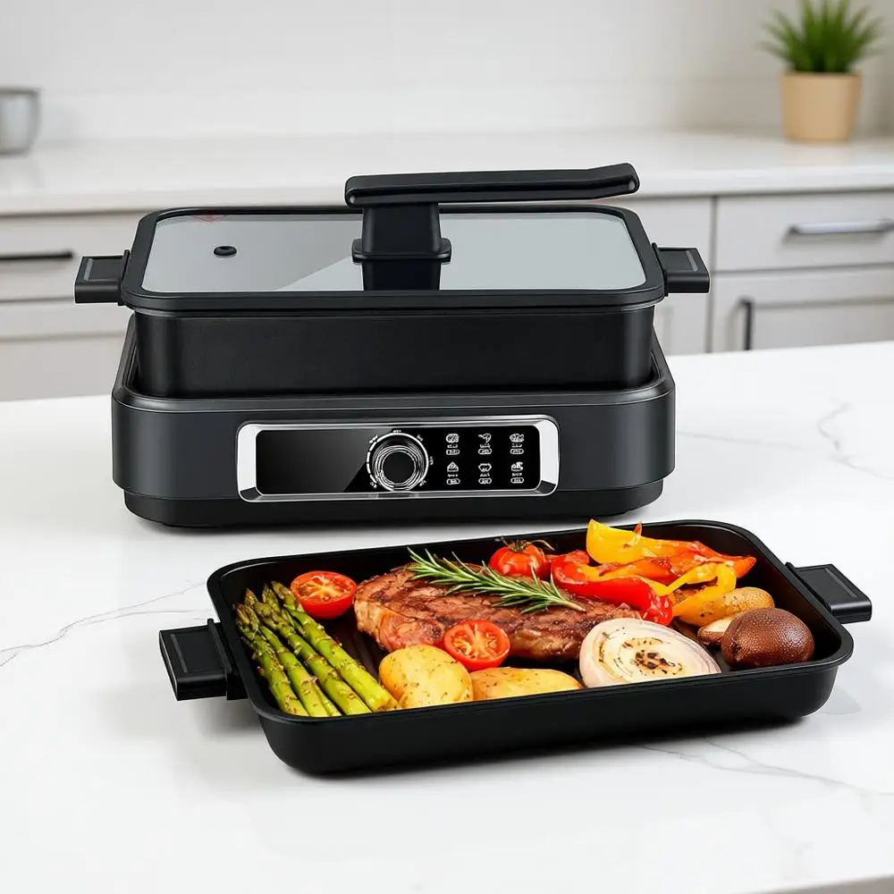 

7.5-Quart Extra-large Multi-Cooker with 5-Level Heat Settings, Non-stick Skillet Pan & Cooking Pot, Dishwasher Safe