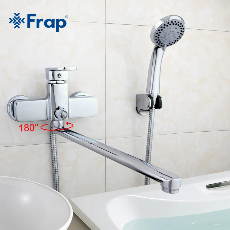 

FRAP Chrome Bathtub Faucet Bathroom Faucets Long Spout Tub Tap with Hand Holder 360 Degree Rotatable Cold Hot Mixer