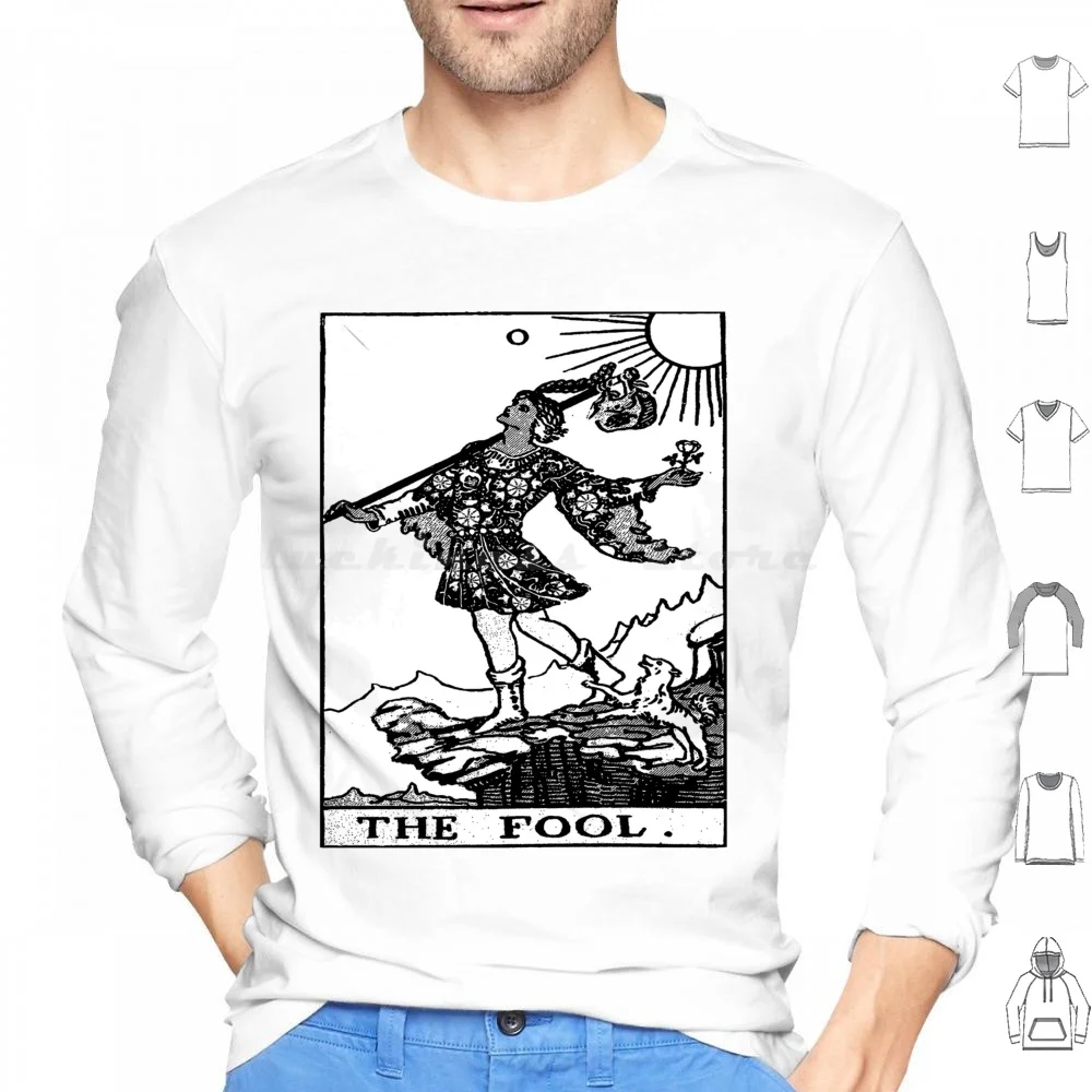 هوديي The Fool (أسود وأبيض) من القطن بأكمام طويلة لراكبي Waite Tarot