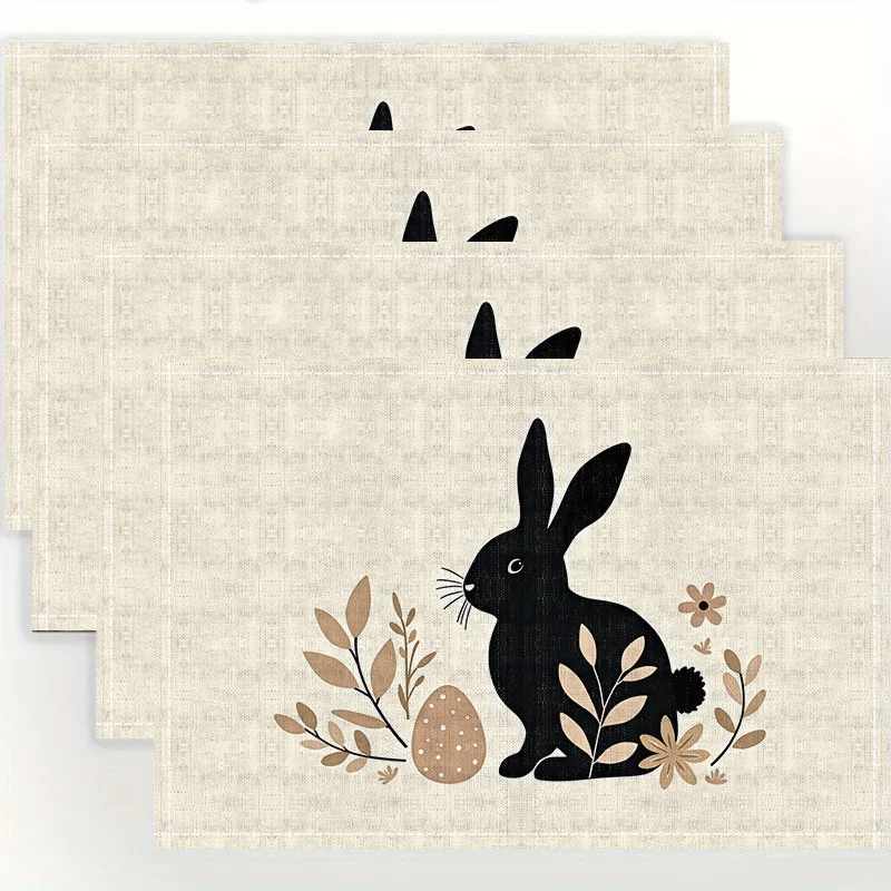 1PC Easter Happy Themed Table Mats, Colorful Printed Cute Bunny Egg Striped Placemats, Spring Themed Seasonal Table Mats