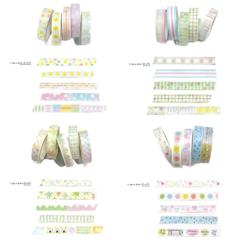 5 Rolls/Pack Kawaii Washi Sparkling Washi Tapes Scrapbooking DIY Decorative Packing Tape Sticker Handbook Tape School Supplies