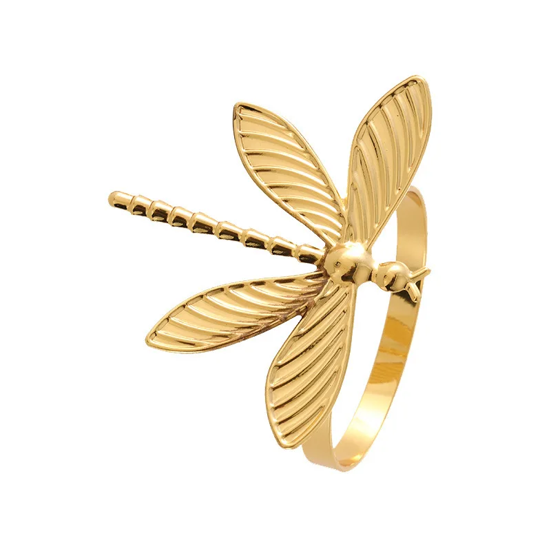 

6Pcs Gold Metal Dragonfly Napkin Rings Creative Napkin Holders for Family Dinner Wedding Party Table Dining Decor