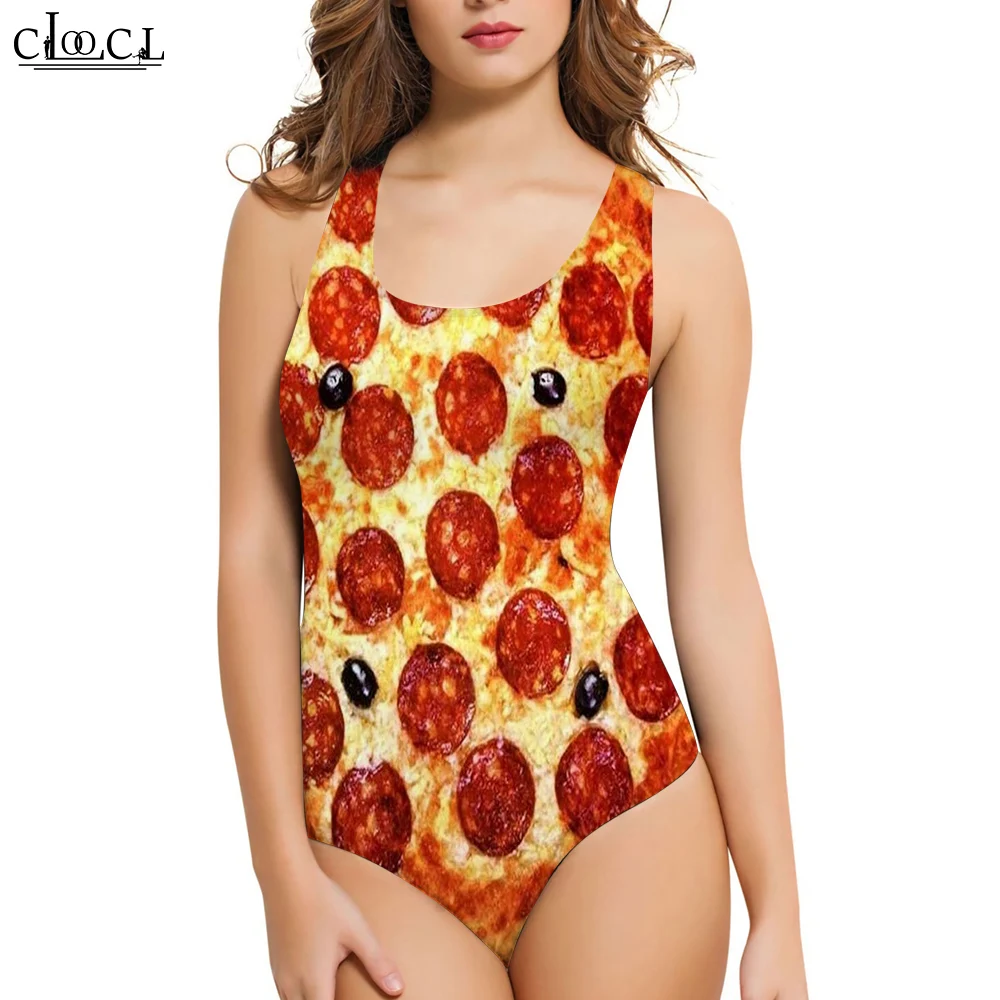 CLOOCL Fashion Ladies Sleeveless Swimsuit Gourmet Pizza 3D One-Piece Swimwear Casual Summer Women Bathing Suit Drop Shipping