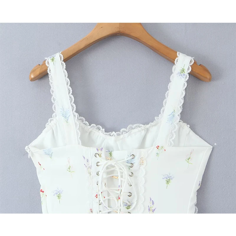 Mini Robe en dentelle pour filles, imprimé Floral, sans manches, taille basse, ligne a, robes de vacances d'été, à lacets