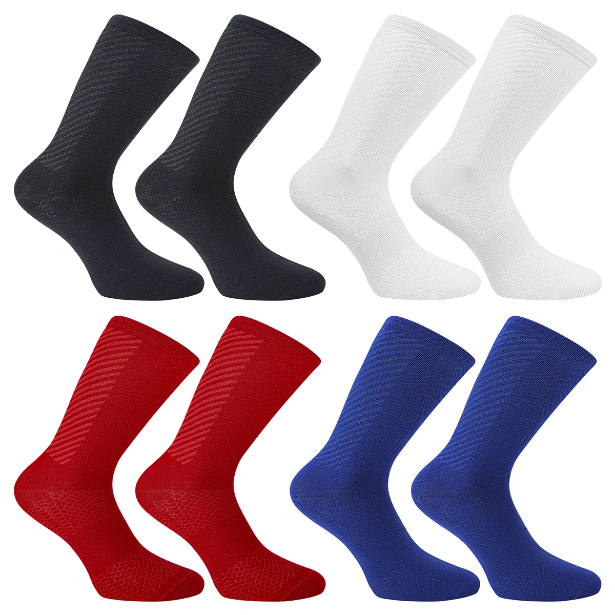 4 Paar Fahrradsocken in reiner Farbe, hochwertige Rennradsocken für Herren und Damen, Laufen, Wandern, Kompressionssportsocken – Detail 3