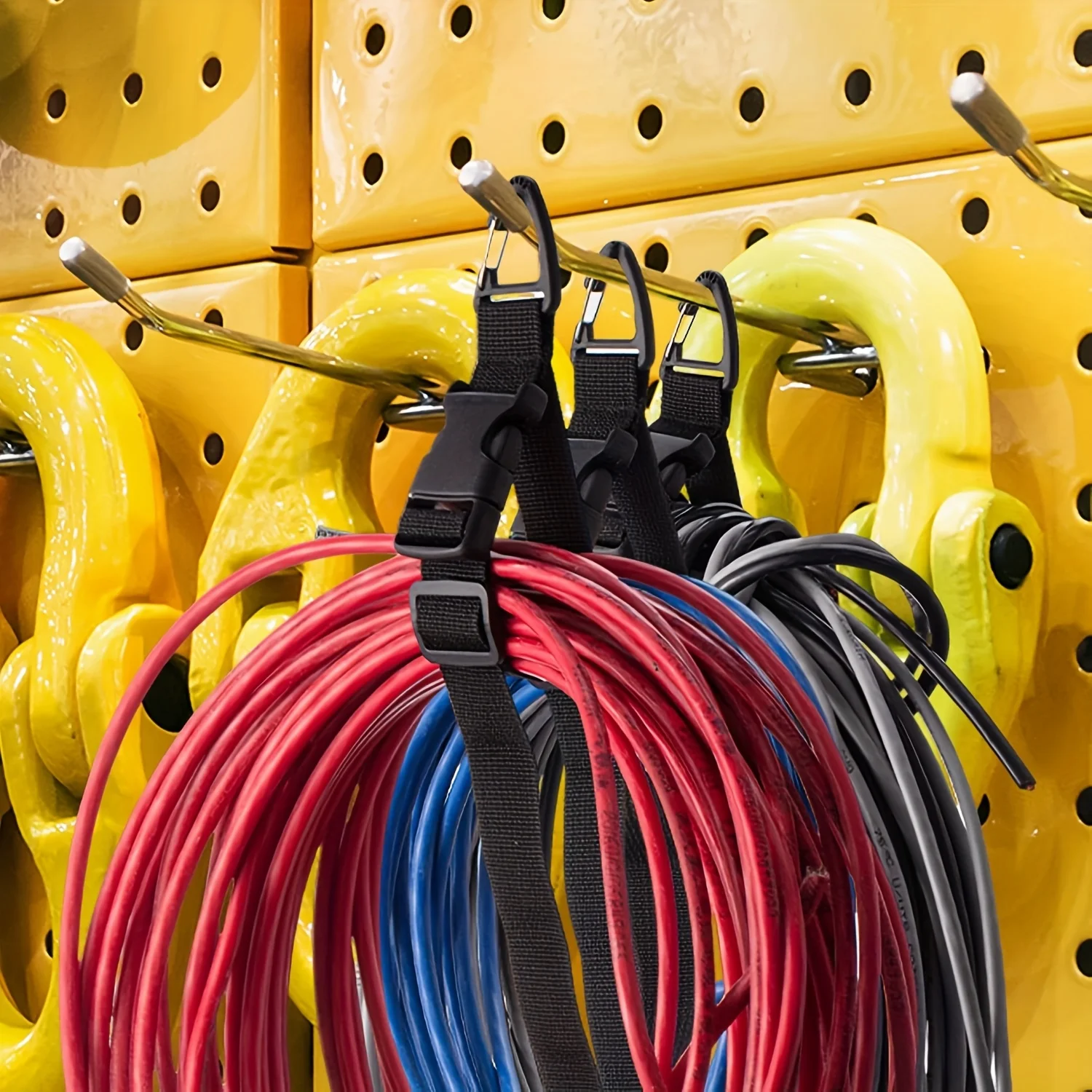 منظم سلك تمديد أسود قابل للتعديل مقاس 45 سم مع مشبك ثلاثي المحاور - حزام تخزين عالي التحمل لتنظيم ورشة العمل والجراج