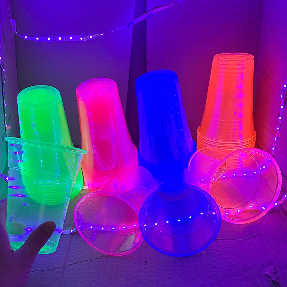

40 pcs 16 Oz Plastic Neon Cups Glowing Party Cups Neon Colors Blacklight Light Up CupBirthday Party In The Dark Party Supplies