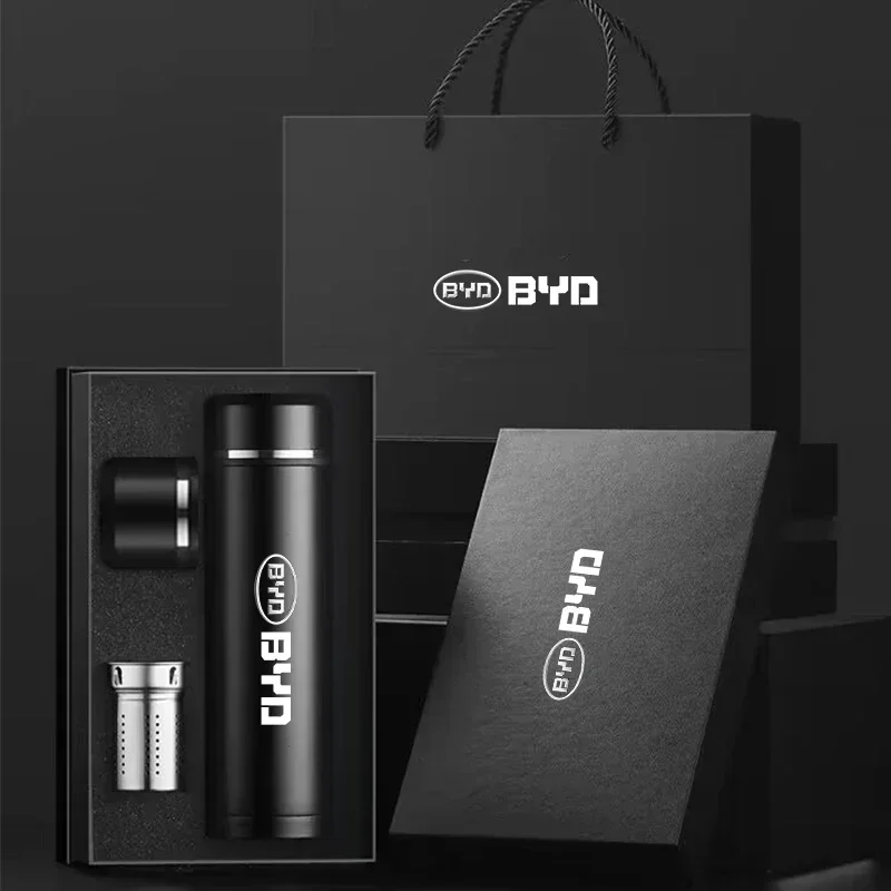 Car Logo Stainless Steel Thermos Flask For BYD f0 f3 T3 E5 E6 S6 S7 Tang atto 3 EV G3 G5 F3r 2022 2023 Auto Accessories Decor