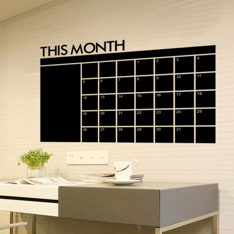 Removable Large Chalkboard Calendar Wall Decal Sticker Household Erase Board DIY Wall Sticker for Office Home Children Room 