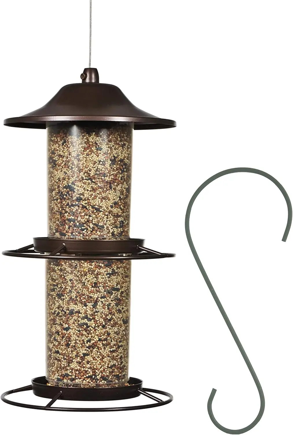 

Large 2-Tier Wild Bird Feeder with Hanging Hook, 4.5 lb Seed Capacity, Durable & Versatile