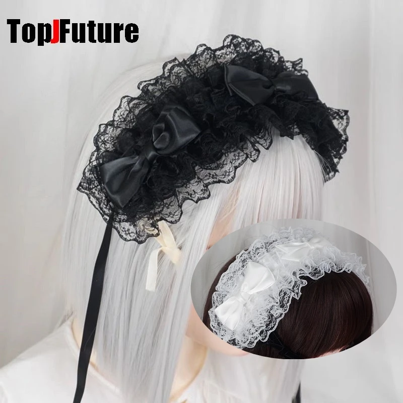 Streetwear Y2k Girl Women Gothic Lolita Cosplay Harajuku Punk Steampunk Lace Spike Cross Hairbands Hairband fold bow Eye Mask