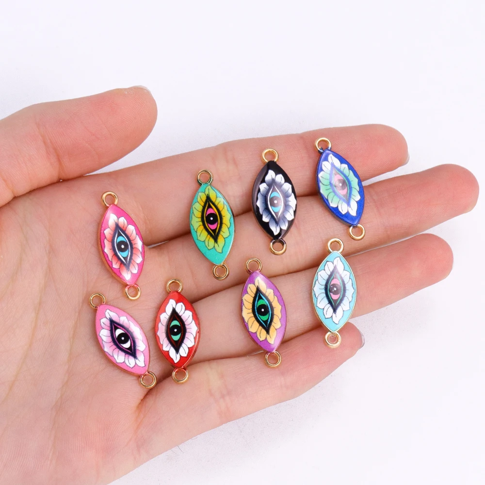 10Pcs Oil Drip Colourful Devil's eye Pendant Connectors For Jewelry Making Turkish Greek Evil Eye Charm Diy Bracelet Crafts