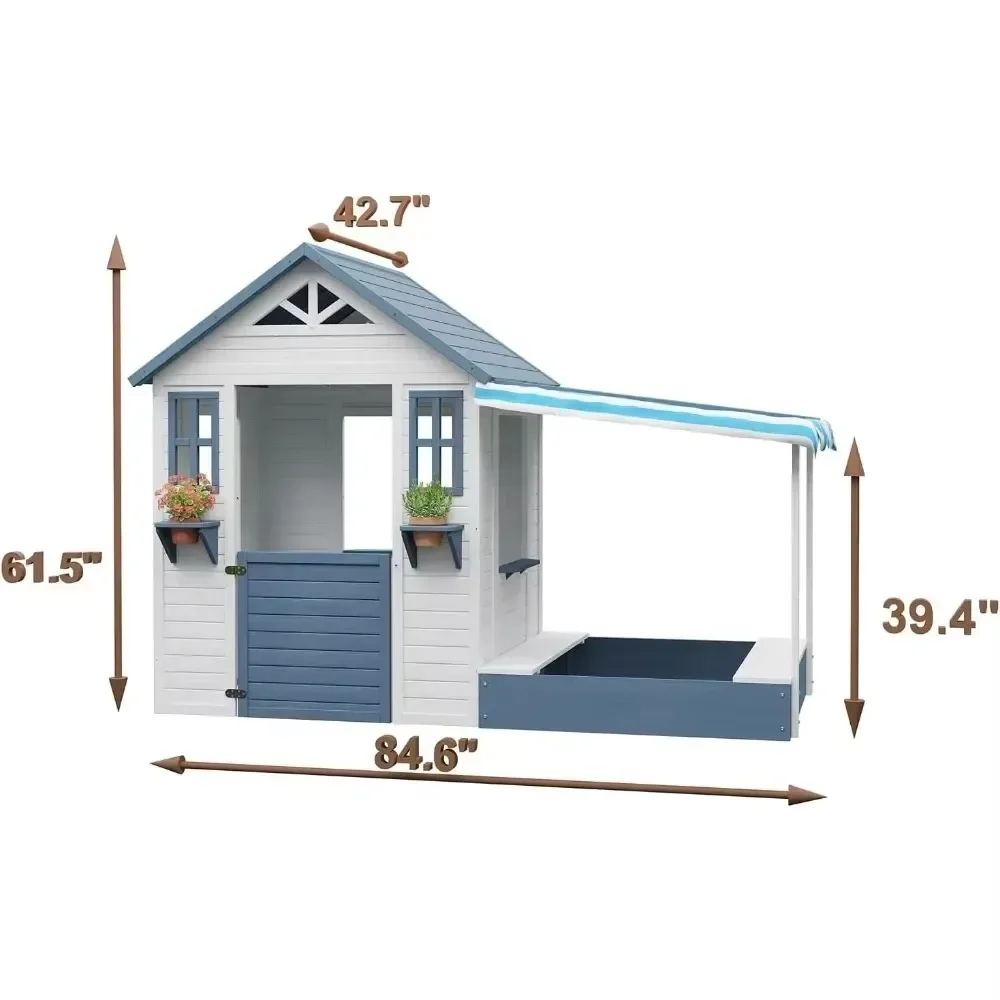 Playhouse with Sandbox,Wooden Outdoor Cottage Play House with Sand Pit for Backyard Garden Ages 3 to 10 Years Old,Playhouses