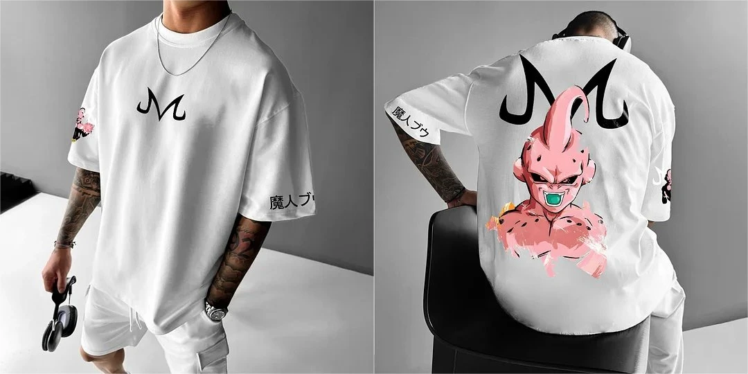 Camiseta de Verano Dragon Ball para Hombre, Anime Japonés Majin Buu, Algodón Puro, Ropa Malvada para Padres e Hijos, Mangas Cortas