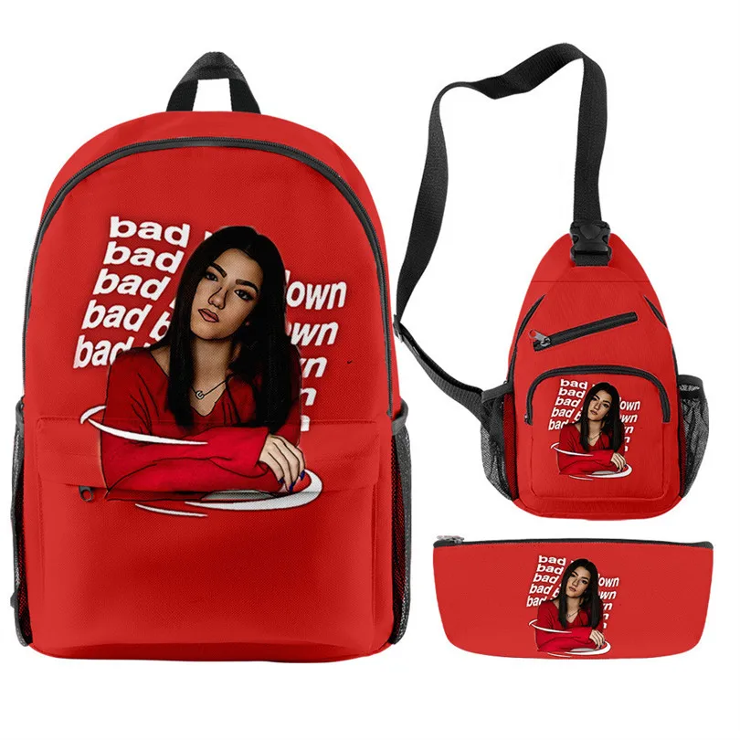 

Classic Novelty Charli D'amelio Candy Color 3D Print 3pcs/Set pupil School Bags Travel Laptop Backpack Chest Bag Pencil Case