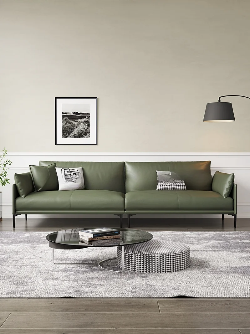 Leather sofa Small apartment household sofa Light luxury modern minimalist  Italian straight row  Living room