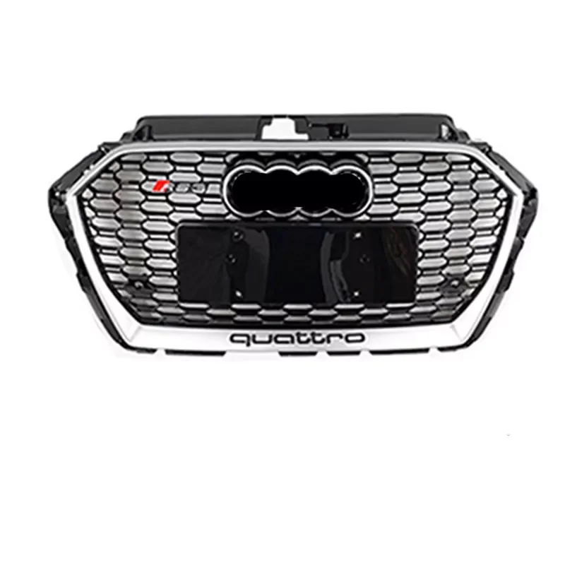 Hot Sale Glossy Black Big Horn Front Grille Mesh Grill + Replacement Shell Fit For for A3 Upgrade to RS3 Modified Grille