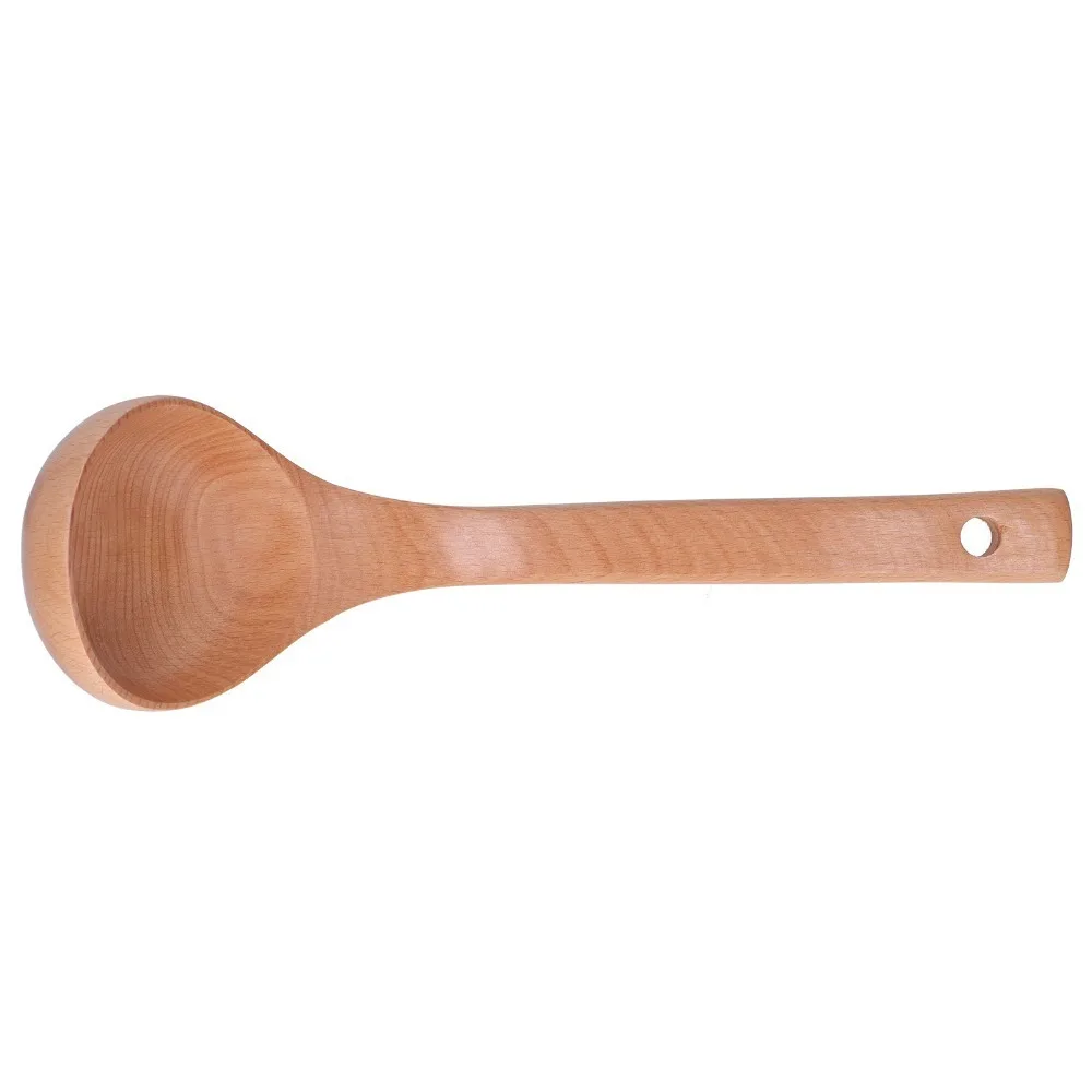 Solid Wood Wooden Spoon Extra Long Handle Smooth Sanded Stirring Ladle Rounded Spoon Wood Grain Texture Deep Spoon