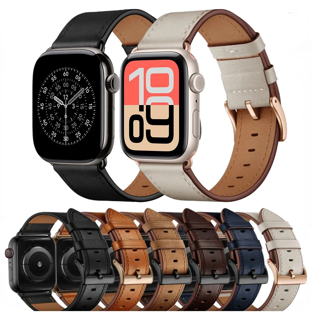 Premium Leather Band For Apple Watch Ultra 49mm 11 10 9 8 7 46mm 45mm 41mm Classic Wristband Belt 6 5 4 SE 44mm 42mm 40mm Correa