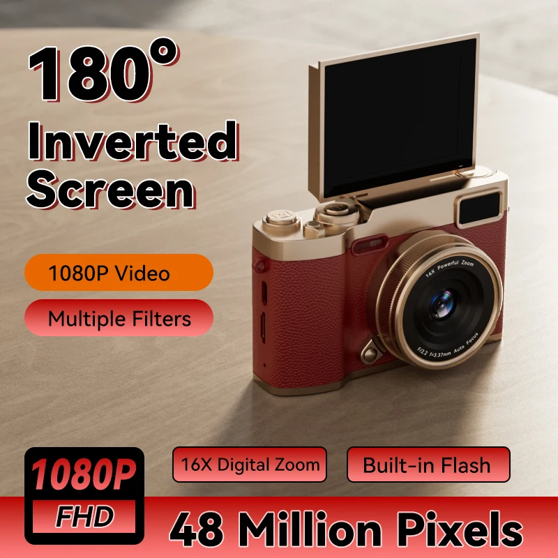 4K Ultra HD Flip Screen CCD Digital Camera 16X Zoom 1080P Vlogging Camera Portable Compact Digital Camera for Students Travel