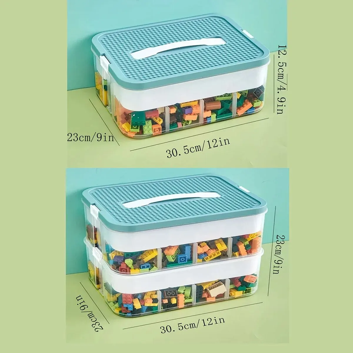 Kids Building Blocks Storage Box Stackable Storage Case Adjustable Sundries Container Cosmetic Box with Handle Toys Organizer