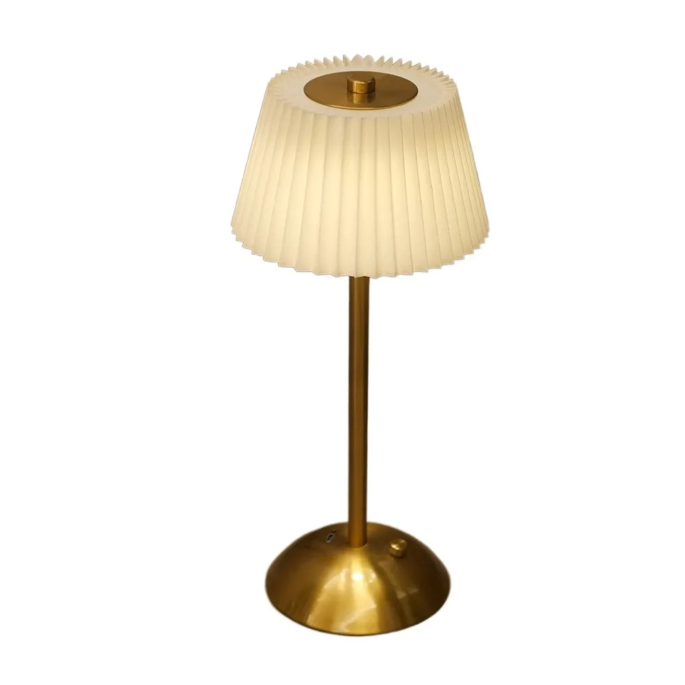 3 Color Lights Small Pleated Table Lamp Stepless Dimmable Touch Control Desk Ambient Light Cordless USB Rechargeable