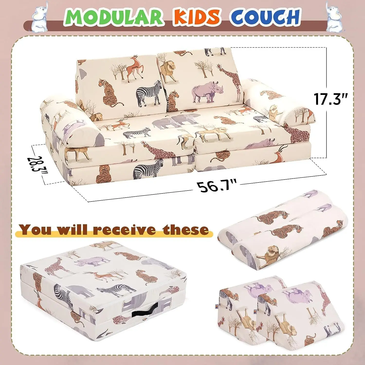 Couch Large, Floor Sofa Modular for Kids Adults, Playhouse Play Set for Toddlers Babies, Modular Foam Play Co