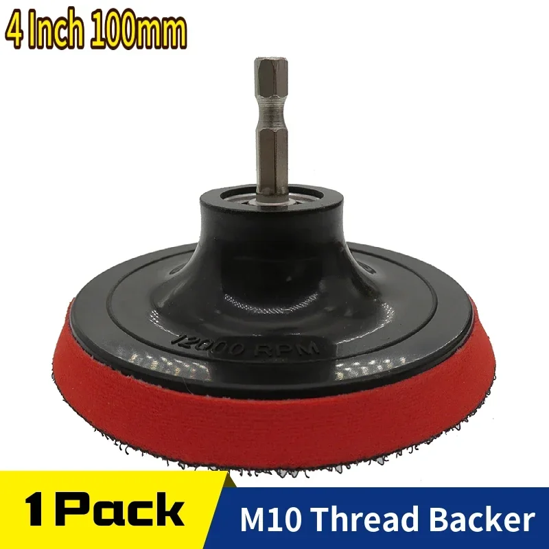 

4 Inch(100mm) Hook and Loop Buffing Pad for Sanding Discs, Rotary Backing Pad with M10 Drill Adapter and Soft Foam Layer