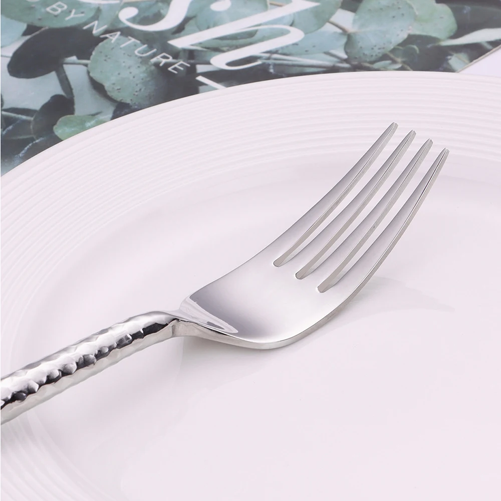 6/12/15Pcs Sliver Heavy Cutlery Stainless Steel 304 Tableware Western Dinner Set Mirror Hammer Pattern Handle Knife Fork Spoon